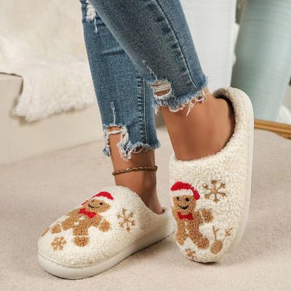 Christmas Snowflake Gingerbread Slippers Winter Indoor Non-slip Floor Bedroom Fuzzy House Shoes For Women Home Slippers-shopluxelook.store