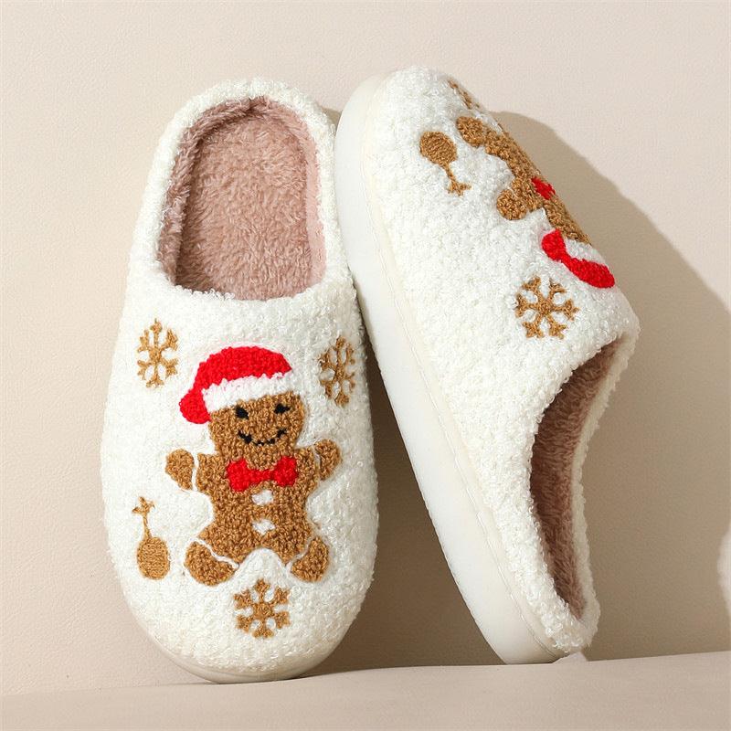 Christmas Snowflake Gingerbread Slippers-Christmas Snowflake Gingerbread Slippers Winter Indoor Non-slip Floor Bedroom Fuzzy House Shoes For Women Home Slippers-shopluxelook.store