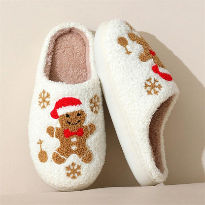 Christmas Snowflake Gingerbread Slippers Winter Indoor Non-slip Floor Bedroom Fuzzy House Shoes For Women Home Slippers-shopluxelook.store