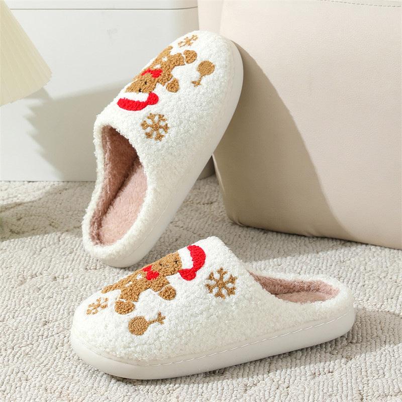 Christmas Snowflake Gingerbread Slippers Winter Indoor Non-slip Floor Bedroom Fuzzy House Shoes For Women Home Slippers-shopluxelook.store