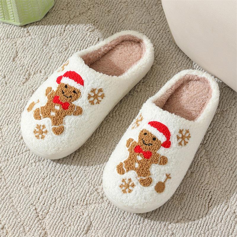 Christmas Snowflake Gingerbread Slippers-Christmas Snowflake Gingerbread Slippers Winter Indoor Non-slip Floor Bedroom Fuzzy House Shoes For Women Home Slippers-shopluxelook.store