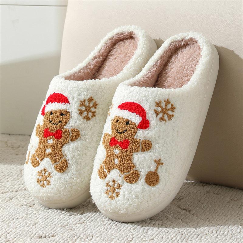 Christmas Snowflake Gingerbread Slippers-Christmas Snowflake Gingerbread Slippers Winter Indoor Non-slip Floor Bedroom Fuzzy House Shoes For Women Home Slippers-shopluxelook.store