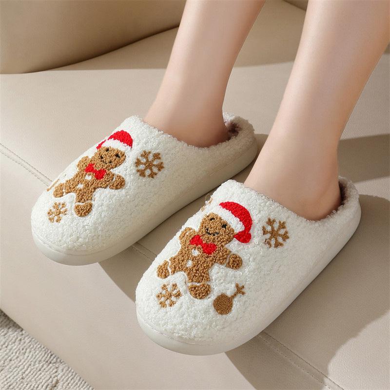 Christmas Snowflake Gingerbread Slippers Winter Indoor Non-slip Floor Bedroom Fuzzy House Shoes For Women Home Slippers-shopluxelook.store