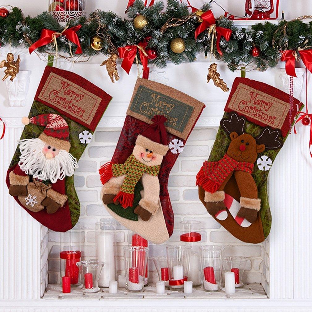 Christmas Stocking Socks Snowman Santa Elk Xmas Fireplace Xmas Tree Ornaments New Year Candy Bag Gift Christmas Decor-shopluxelook.store