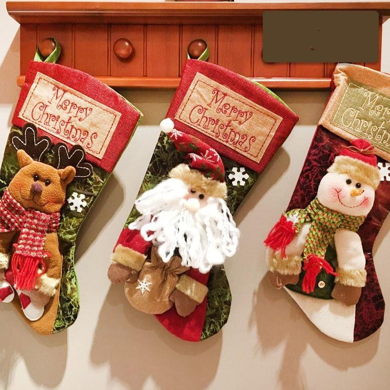 Christmas Stocking Socks Snowman Santa Elk Xmas Fireplace Xmas Tree Ornaments New Year Candy Bag Gift Christmas Decor-shopluxelook.store