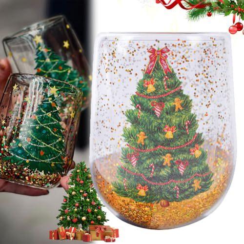 Christmas tree cups-Christmas Tree Cups Heat Resistant Double Layer Flowing Sequins Christmas Cup Household Handwork Cartoon Christmas Trees Tumbler Kitchen Gadgets-shopluxelook.store