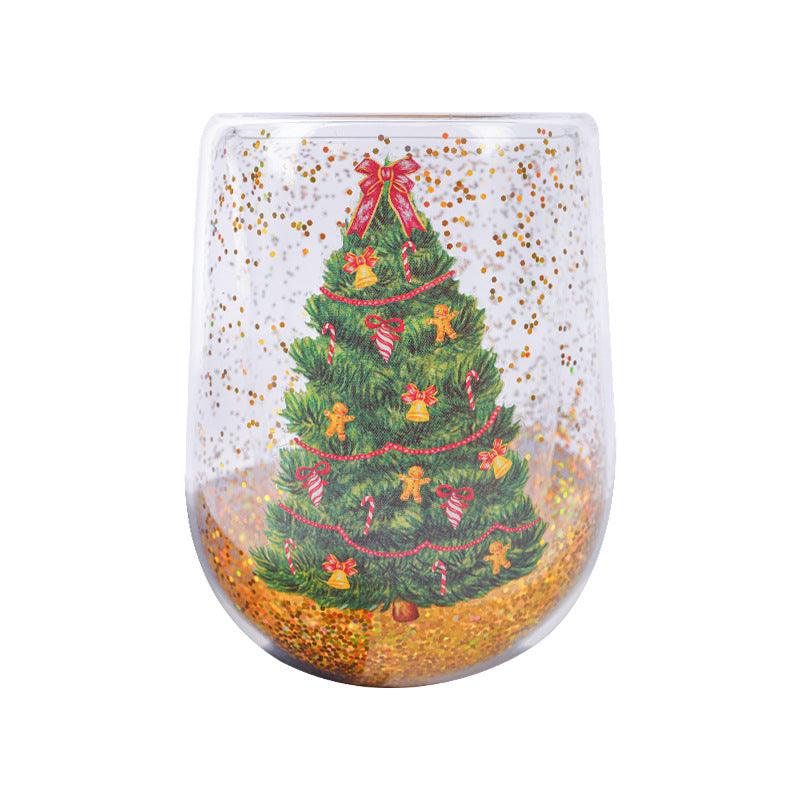 Christmas Tree Cups Heat Resistant Double Layer Flowing Sequins Christmas Cup Household Handwork Cartoon Christmas Trees Tumbler Kitchen Gadgets-shopluxelook.store