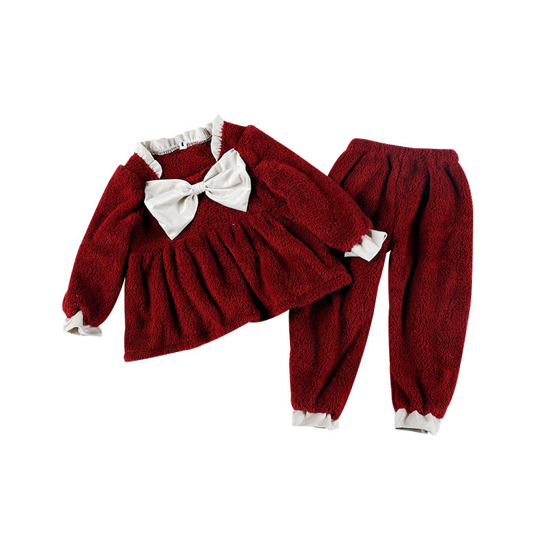 coral velvet princess suit-Coral Velvet Princess Little Girl Home Service Two-piece Suit-shopluxelook.store