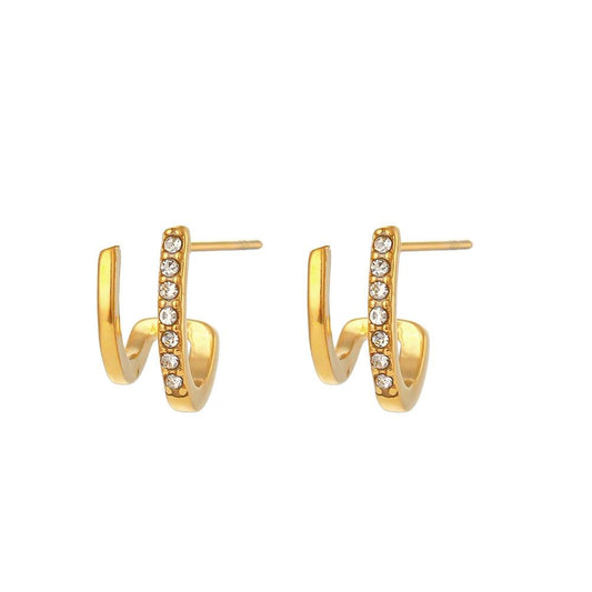 Crystal Paved Double Layer Hollow Huggie Earrings for Ladies Double Layer Earrings-shopluxelook.store