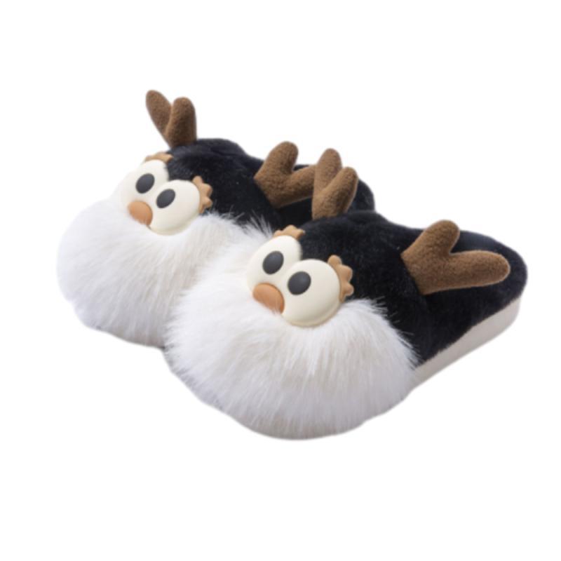 Christmas deer slippers-Cute Cartoon Christmas Deer Cotton Shoes Winter Indoor Floor Home Slippers Half-covered Heel Warm Plush Shoes Women-shopluxelook.store