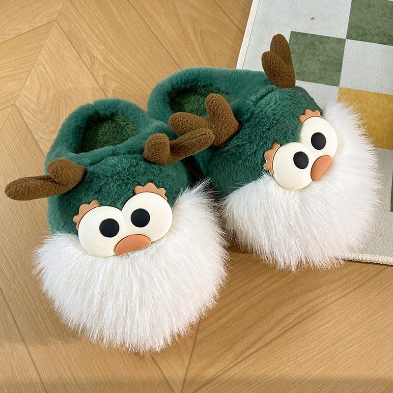 Cute Cartoon Christmas Deer Cotton Shoes Winter Indoor Floor Home Slippers Half-covered Heel Warm Plush Shoes Women-shopluxelook.store