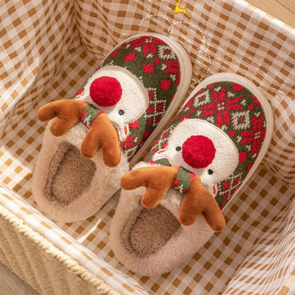 Cute Christmas Elk Plush Slippers Winter Ins Fashion Non-slip Floor Bedroom Home Slippers For Women Fuzzy House Shoes-shopluxelook.store