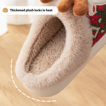 Cute Christmas Elk Plush Slippers Winter Ins Fashion Non-slip Floor Bedroom Home Slippers For Women Fuzzy House Shoes-shopluxelook.store