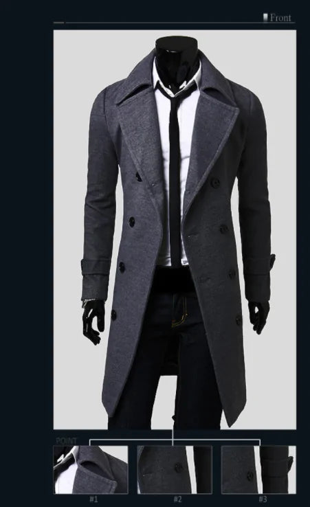 Men's Long Trench Coat - Gray / Medium