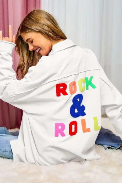 Rock & Roll Denim Button Up - White / S