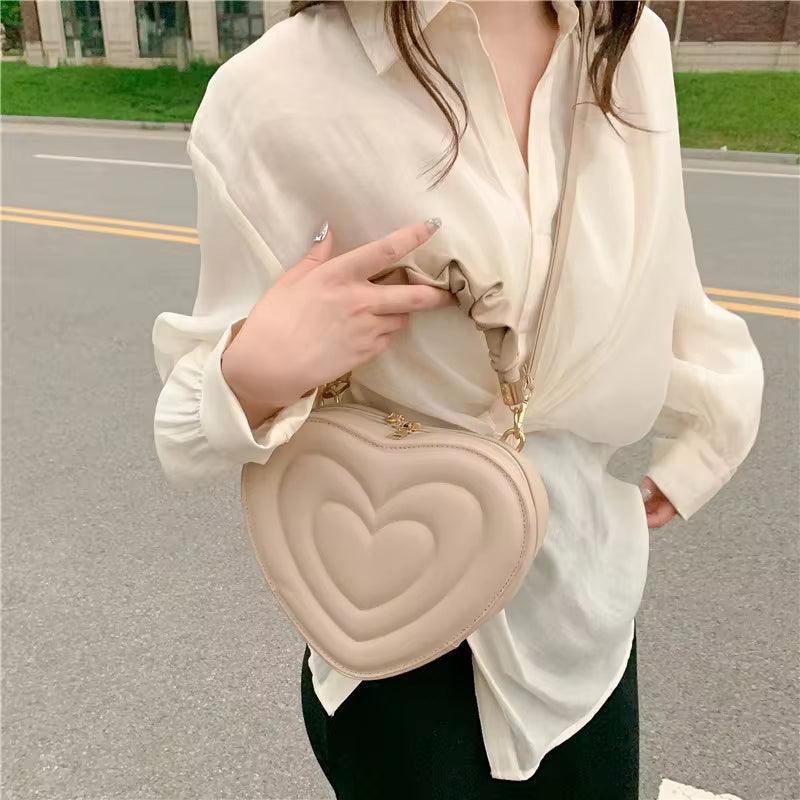 heart-shaped shoulder bag-Fashion Love Heart Shape Shoulder Bag Small Handbags Designer Crossbody Bags for Women Solid Pu Leather Top Handle Bag-shopluxelook.store