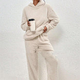 Fleece-lined Hooded Long Sleeve Dimensional Patch Pocket Casual Trousers Solid Color Suit-shopluxelook.store