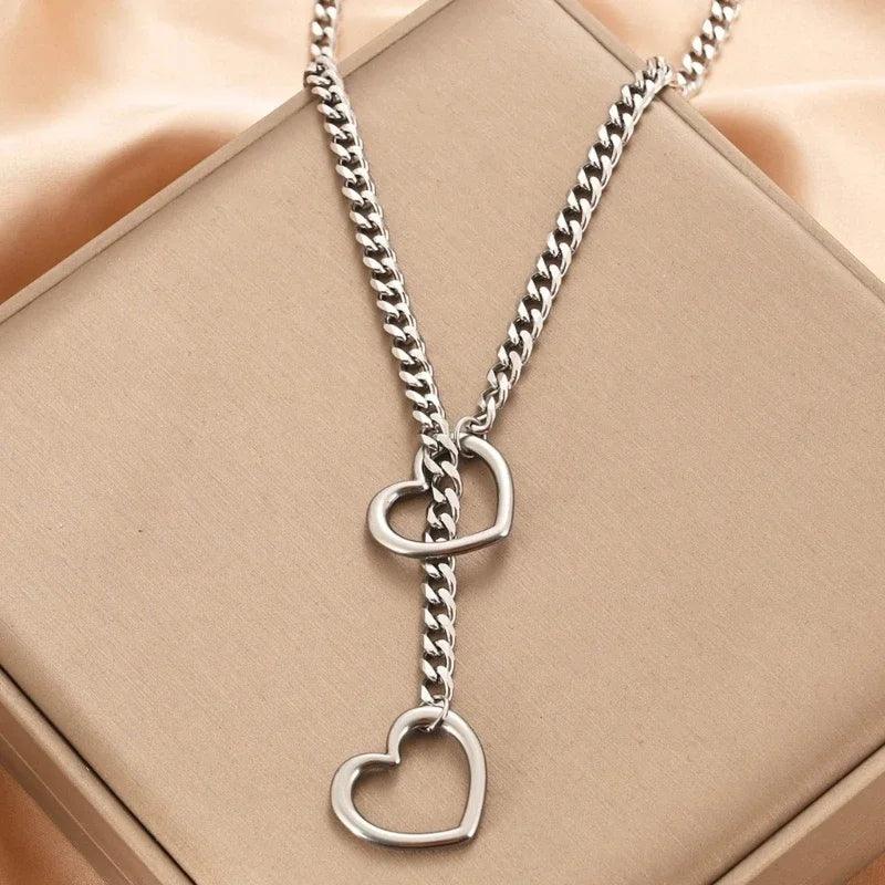 Heart O-Ring Punk Rock Cuban Long Necklace-shopluxelook.store