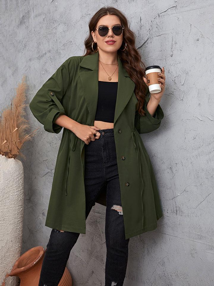 Honey Plus Size Lapel Collar Roll-Tab Sleeve Trench Coat-shopluxelook.store