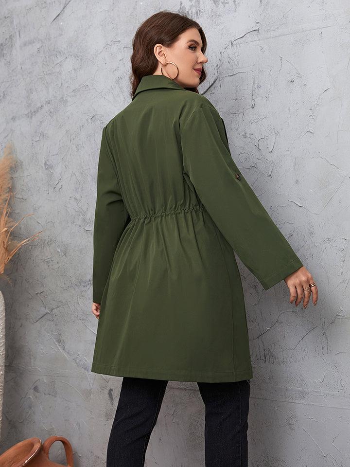 Honey Plus Size Trench Coat-Honey Plus Size Lapel Collar Roll-Tab Sleeve Trench Coat-shopluxelook.store