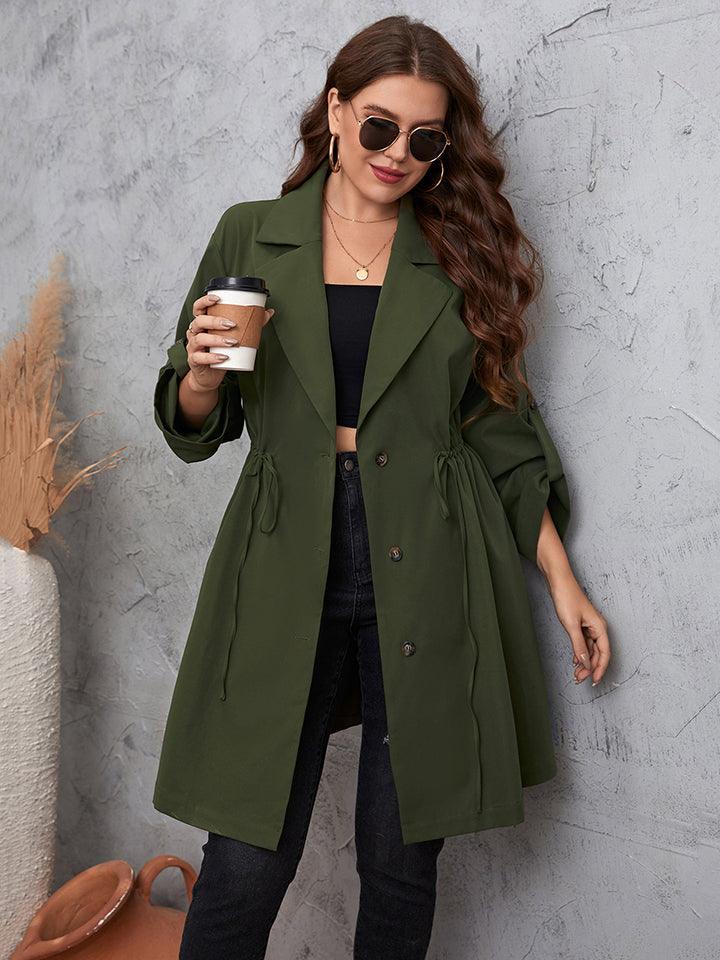 Honey Plus Size Lapel Collar Roll-Tab Sleeve Trench Coat-shopluxelook.store