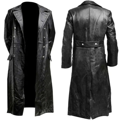 Black Leather Trench Coat - Black / XXXL