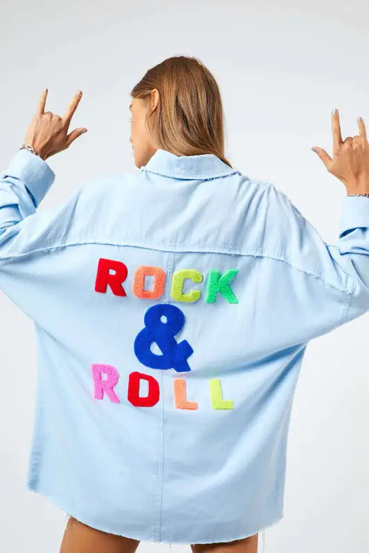 Rock & Roll Denim Button Up - Sky Blue / S