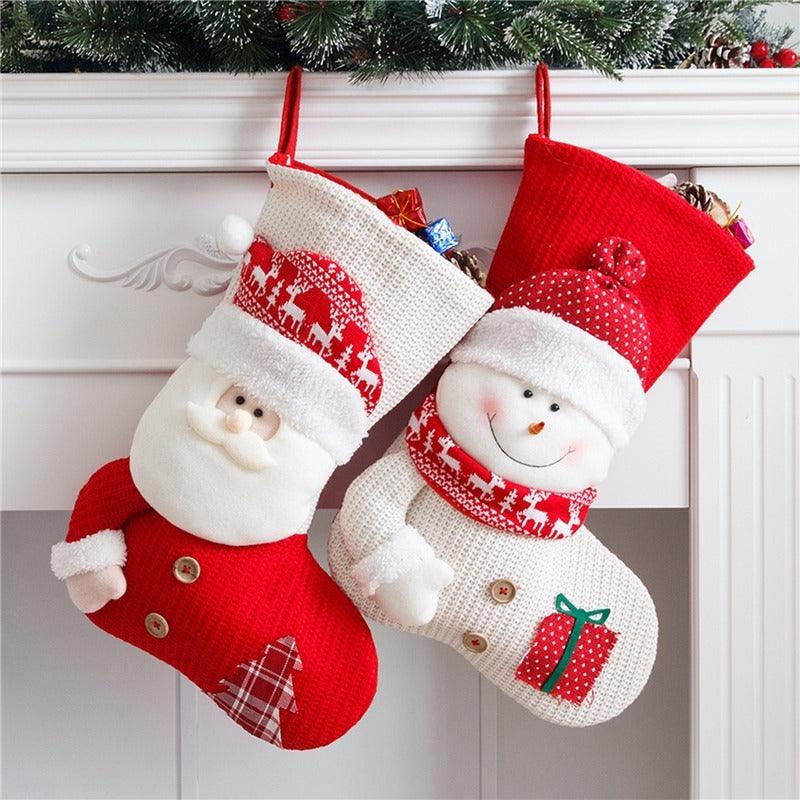 large red white knitted Christmas stocking-Large Red White Knitted Christmas Stocking Santa Claus Fireplace Decor Socks Xmas Gift Bags Candy Holder Decor For Home-shopluxelook.store