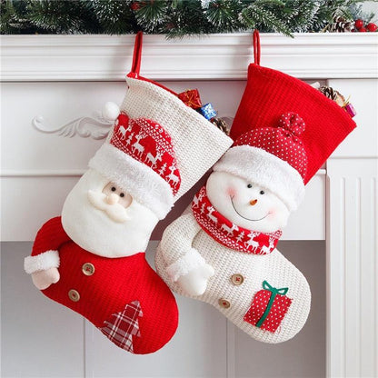 Large Red White Knitted Christmas Stocking Santa Claus Fireplace Decor Socks Xmas Gift Bags Candy Holder Decor For Home-shopluxelook.store