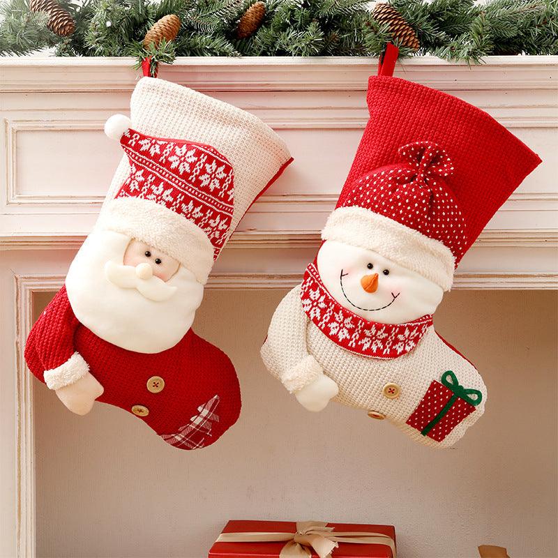 large red white knitted Christmas stocking-Large Red White Knitted Christmas Stocking Santa Claus Fireplace Decor Socks Xmas Gift Bags Candy Holder Decor For Home-shopluxelook.store