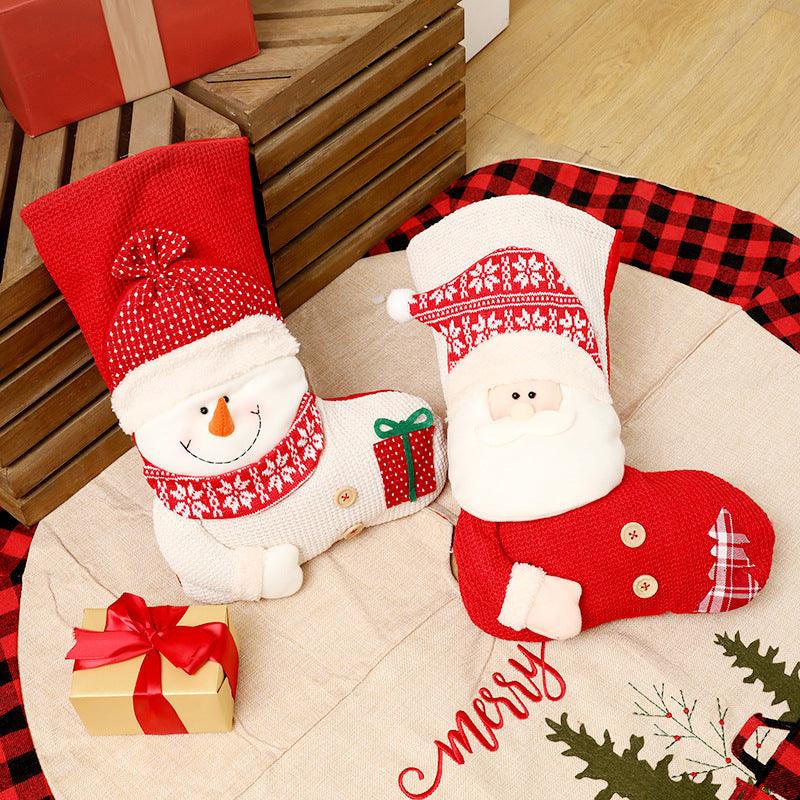 Large Red White Knitted Christmas Stocking Santa Claus Fireplace Decor Socks Xmas Gift Bags Candy Holder Decor For Home-shopluxelook.store