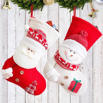 Large Red White Knitted Christmas Stocking Santa Claus Fireplace Decor Socks Xmas Gift Bags Candy Holder Decor For Home-shopluxelook.store