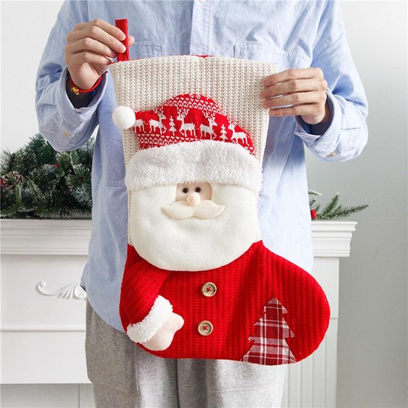 Large Red White Knitted Christmas Stocking Santa Claus Fireplace Decor Socks Xmas Gift Bags Candy Holder Decor For Home-shopluxelook.store