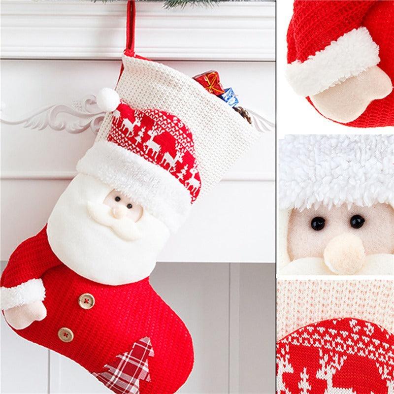 large red white knitted Christmas stocking-Large Red White Knitted Christmas Stocking Santa Claus Fireplace Decor Socks Xmas Gift Bags Candy Holder Decor For Home-shopluxelook.store