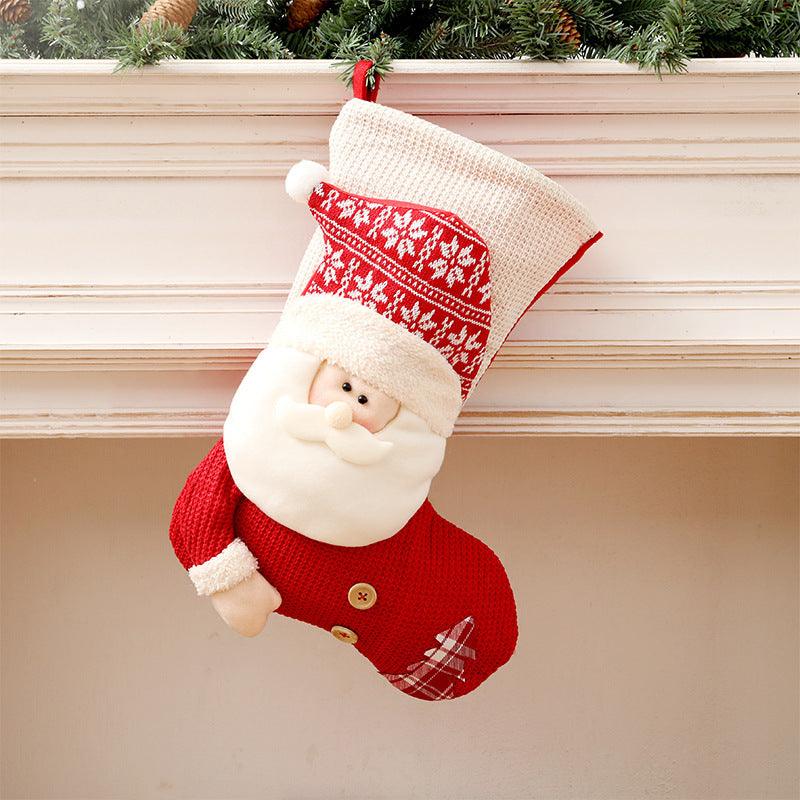 Large Red White Knitted Christmas Stocking Santa Claus Fireplace Decor Socks Xmas Gift Bags Candy Holder Decor For Home-shopluxelook.store