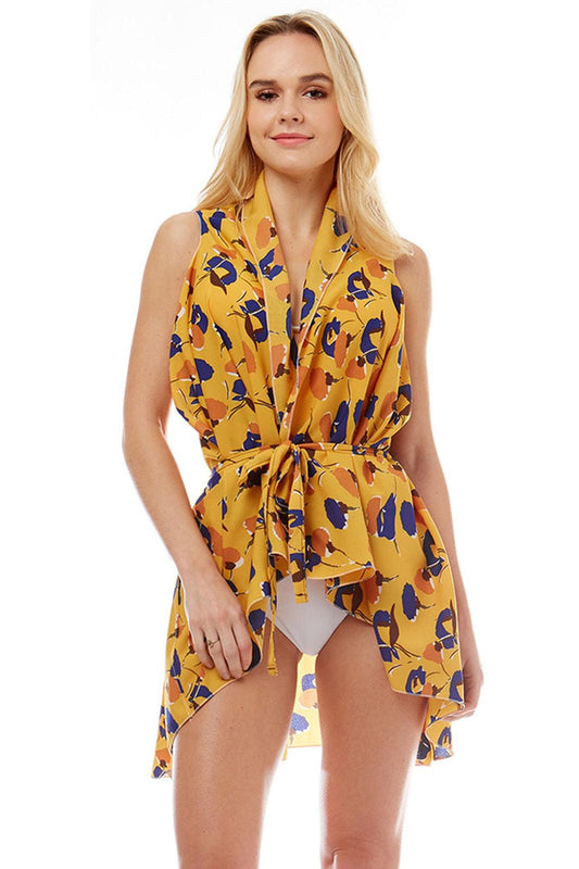 Mustard Floral Vest Cover Up-shopluxelook.store