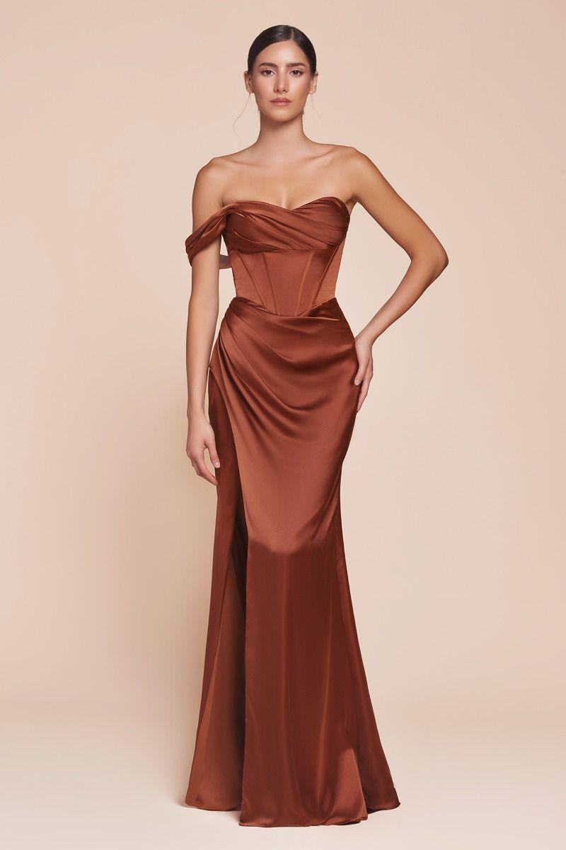 One Shoulder Satin Corset Gown-shopluxelook.store