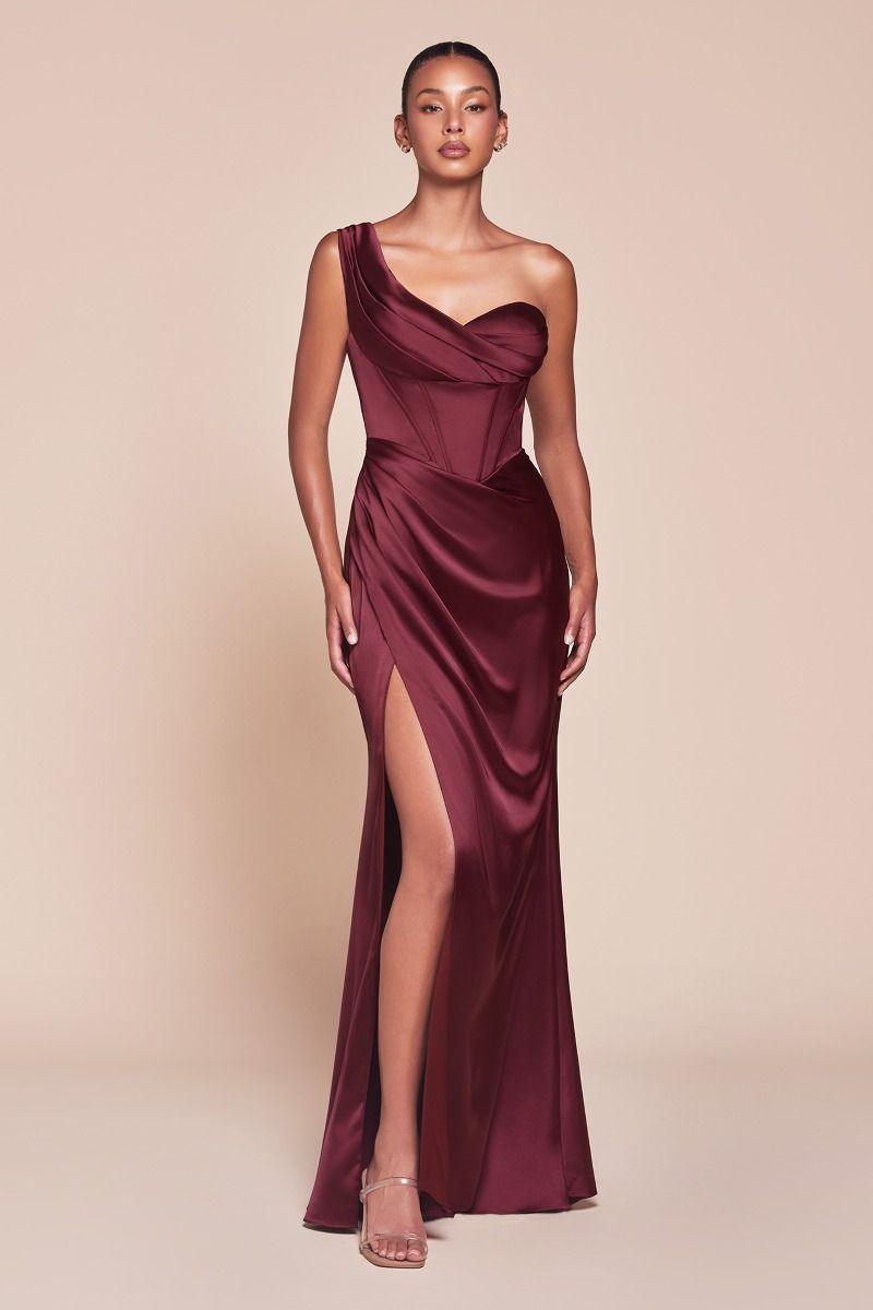 One Shoulder Satin Corset Gown-shopluxelook.store