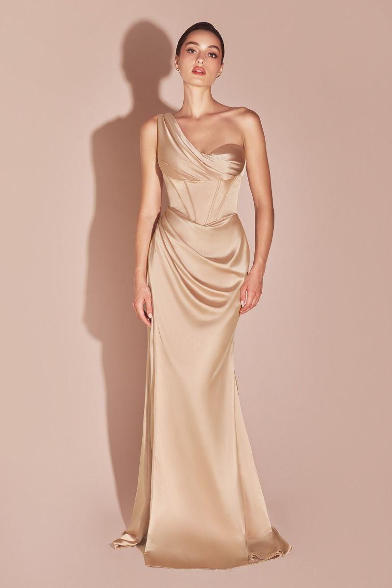 One Shoulder Satin Corset Gown-shopluxelook.store