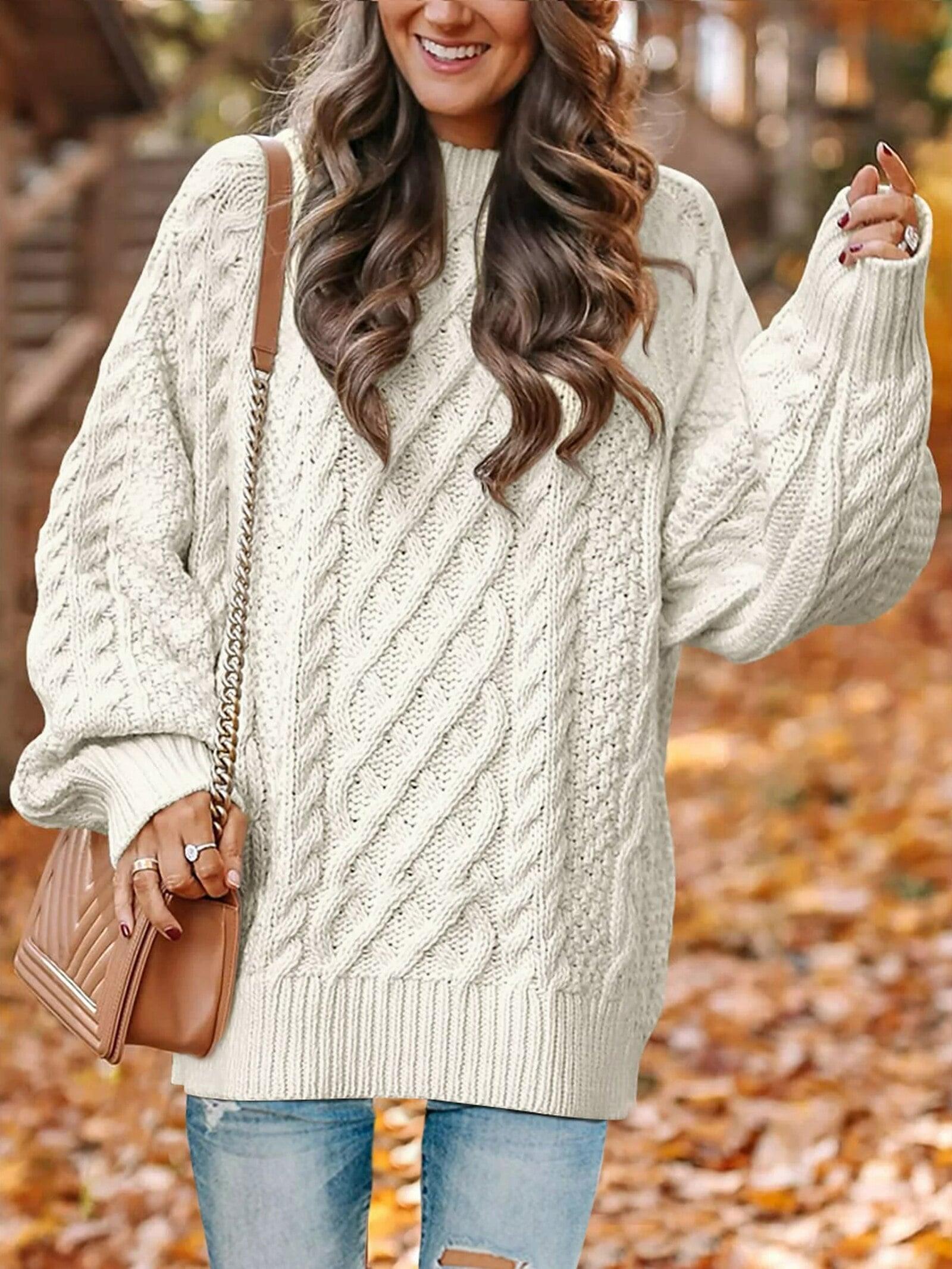 oversized sweaters women-Oversized Sweaters for Women Cable Knit Chunky Pullover Sweater-shopluxelook.store