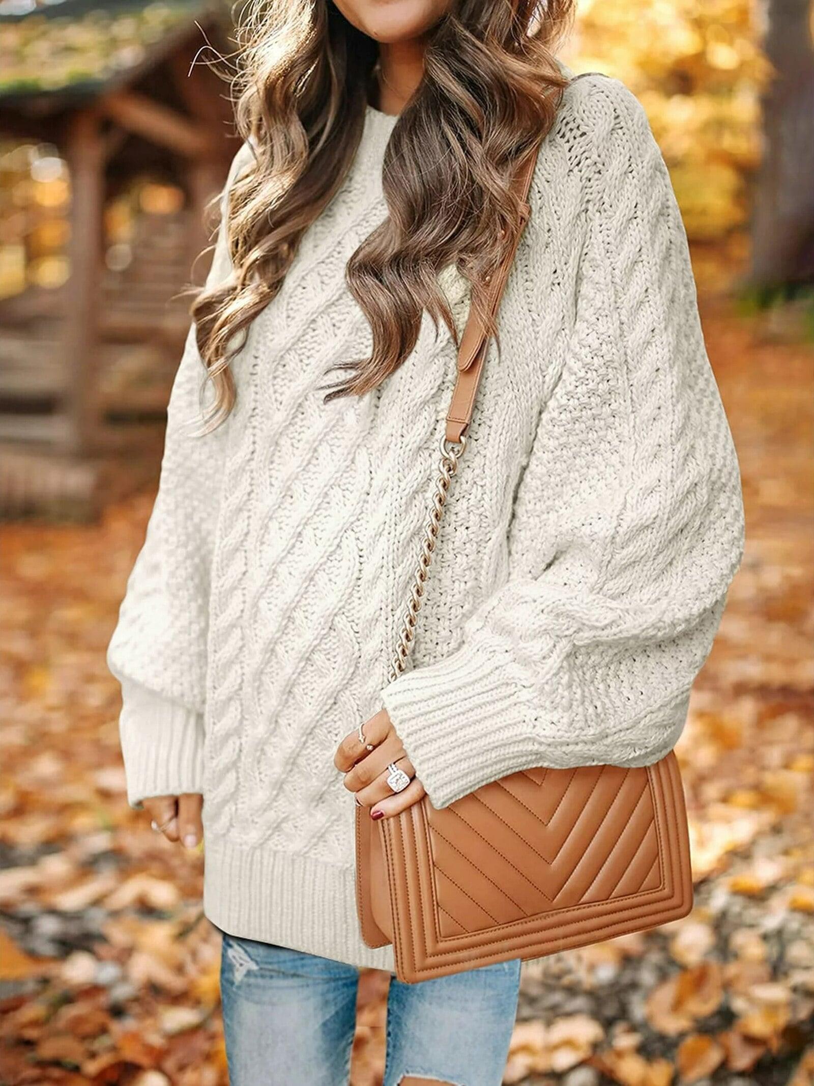 oversized sweaters women-Oversized Sweaters for Women Cable Knit Chunky Pullover Sweater-shopluxelook.store