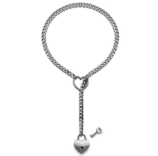 Punk Rock Cuban Heart Lock Lariat Necklace-shopluxelook.store