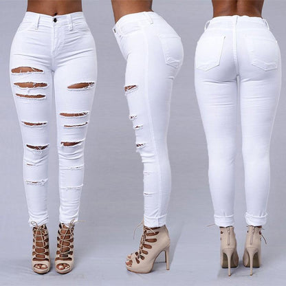 Ripped Jeans Women Skinny Trousers Casual High Waist Pencil Pants-shopluxelook.store