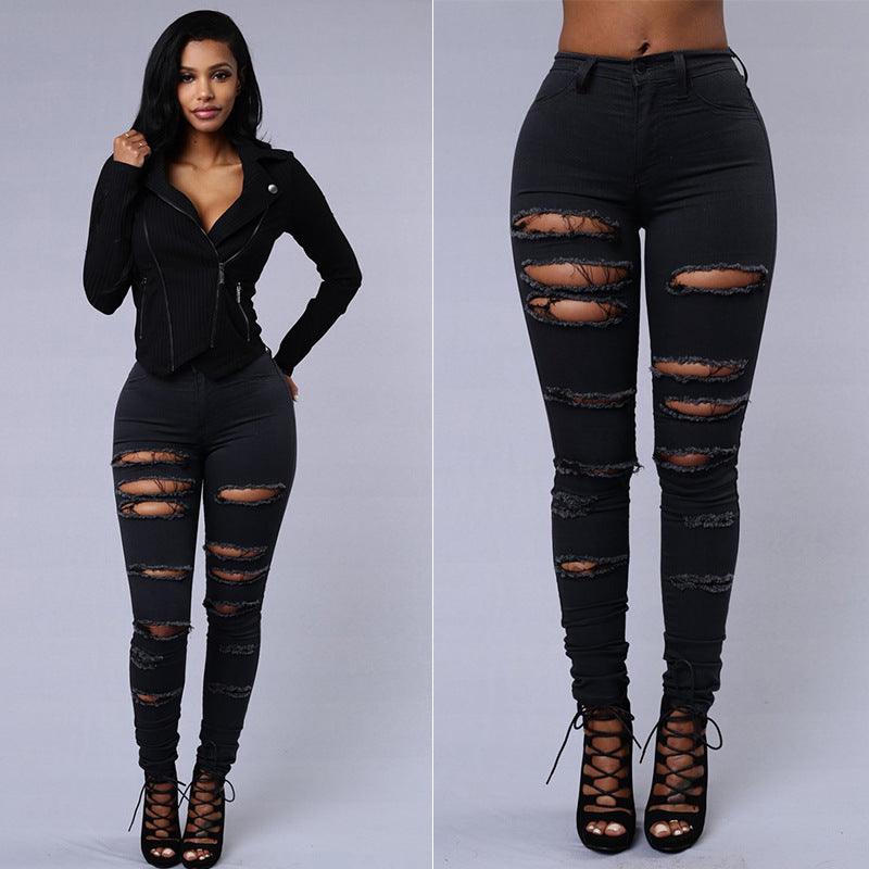 ripped jeans women-Ripped Jeans Women Skinny Trousers Casual High Waist Pencil Pants-shopluxelook.store