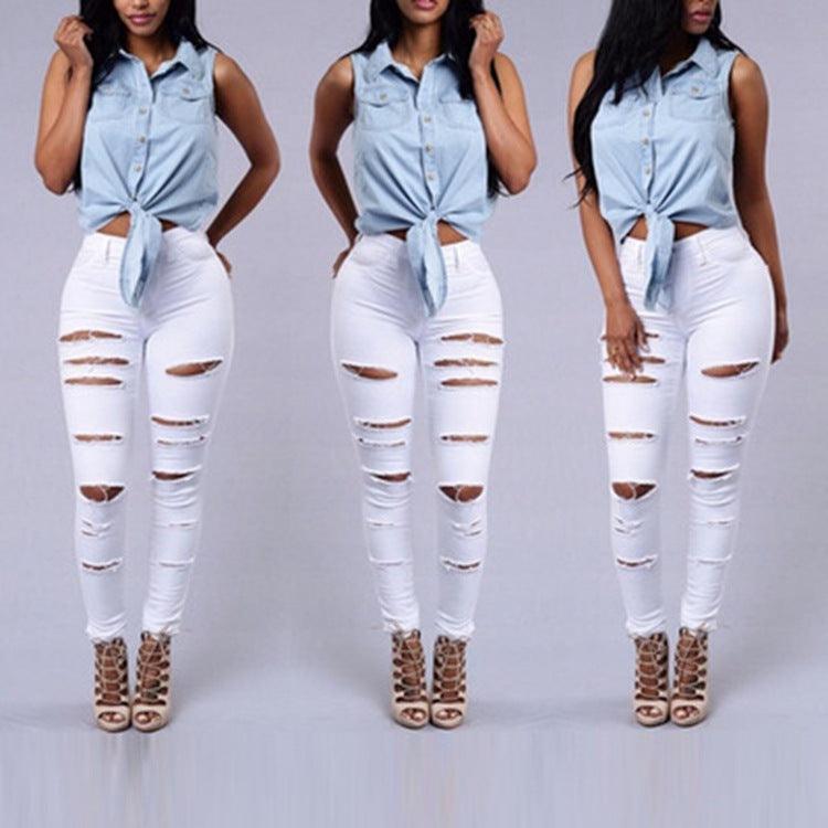 Ripped Jeans Women Skinny Trousers Casual High Waist Pencil Pants-shopluxelook.store