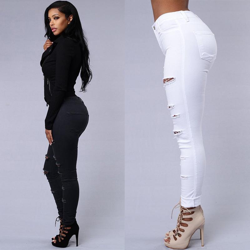 Ripped Jeans Women Skinny Trousers Casual High Waist Pencil Pants-shopluxelook.store