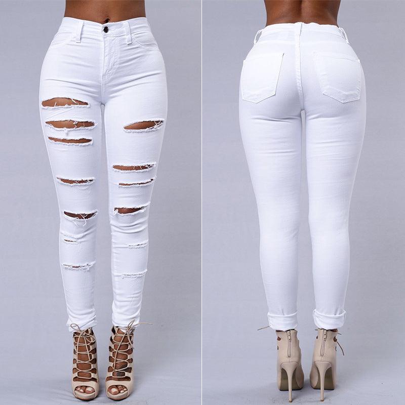 ripped jeans women-Ripped Jeans Women Skinny Trousers Casual High Waist Pencil Pants-shopluxelook.store