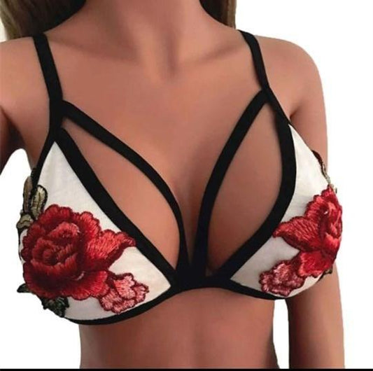 Rose embroidery lace bra set