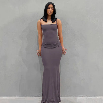 Satin Slip Backless Maxi Dress - Purple / Small