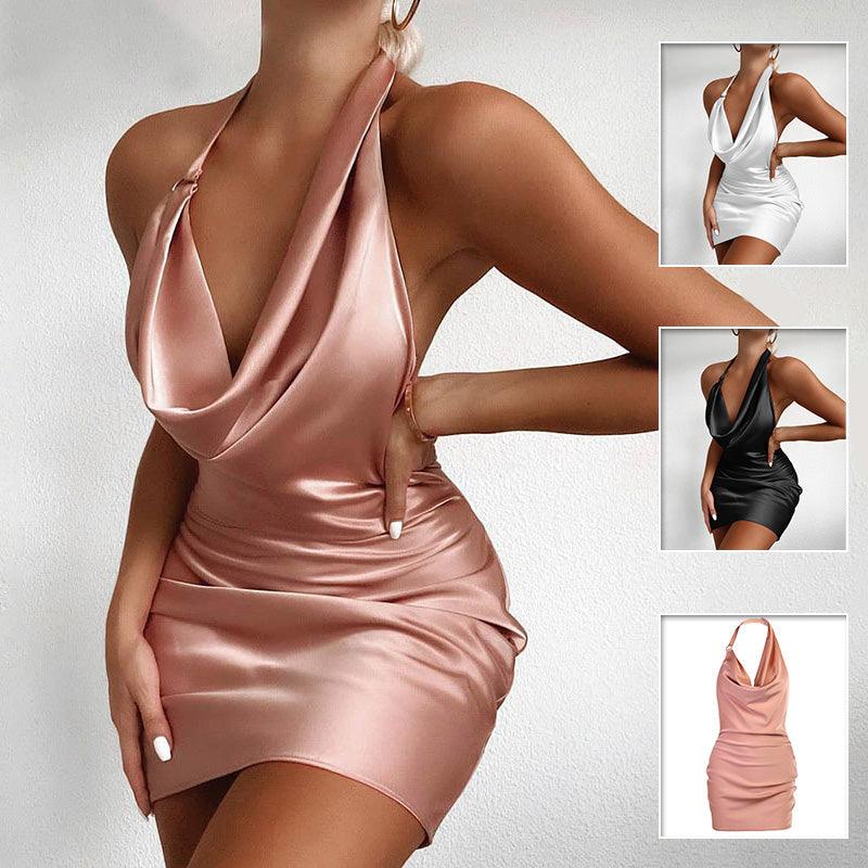 Satin Party Dress V Neck Backless Mini Sleeveless Summer Party Dress-shopluxelook.store